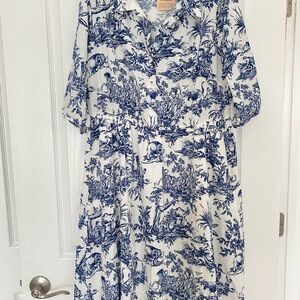 BloomChic Tropical Toile Button-up Long Sleeve Dress